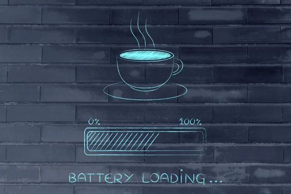 Coffee cup & progress bar loading battery — Stock Photo, Image