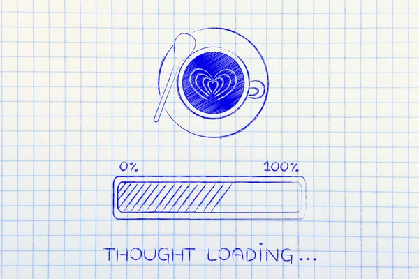 Латте мистецтво чашка кави і прогрес бар завантаження думки — стокове фото