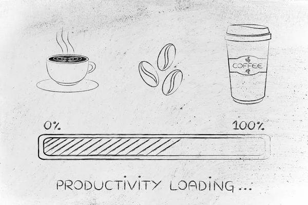 Ícones de café com progresso barra de carga produtividade — Fotografia de Stock
