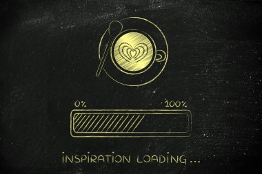 Latte sanat kahve Kupası ve ilerleme çubuğu yükleme ilham