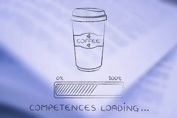 Copo de café e progresso bar carregar competências — Fotografia de Stock