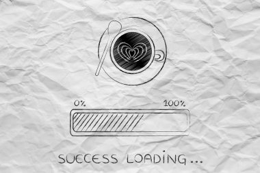 Latte sanat kahve Kupası ve ilerleme çubuğu yükleme başarı