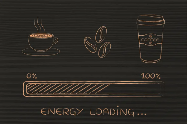 Icônes café avec barre de progression chargement éveil, version énergétique — Photo