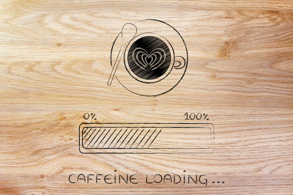 Latte arte xícara de café & barra de progresso carregamento despertar — Fotografia de Stock