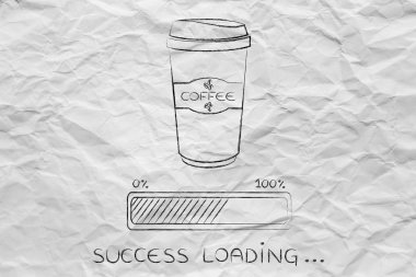 kahve bardak ve ilerleme başarı yükleme çubuğu