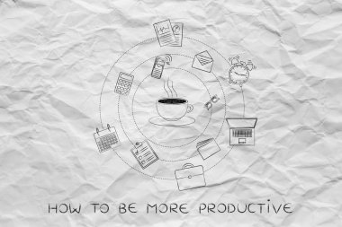 Kahve Kupası ve office nesneleri, kafein ve verimlilik