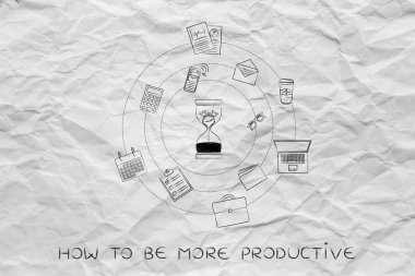 Saat ve office nesneleri, verimlilik konsantrasyon erime ile kum saati