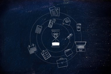 Saat ve office nesneleri, verimlilik konsantrasyon erime ile kum saati