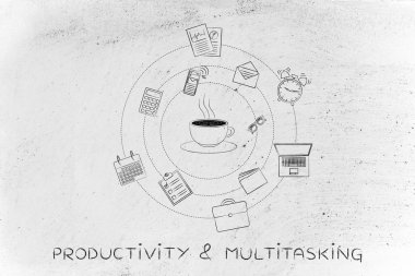Kahve Kupası ve office nesneleri, kafein ve verimlilik