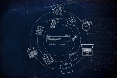 enerji ilerleme çubuğu ve office nesneleri, verimlilik kavramı