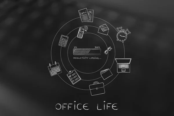 Productividad barra de progreso & objetos de oficina, concepto de eficiencia —  Fotos de Stock