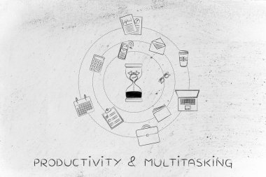 Saat ve office nesneleri, verimlilik konsantrasyon erime ile kum saati