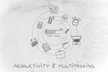 enerji ilerleme çubuğu ve office nesneleri, verimlilik kavramı