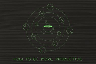 saatler iplik tarafından çevrili kahve fincanı