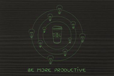 ampul fikirler iplik tarafından çevrili kahve fincanı