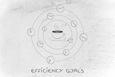 saatler iplik tarafından çevrili kahve fincanı