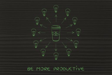 ampul fikirler iplik tarafından çevrili kahve fincanı