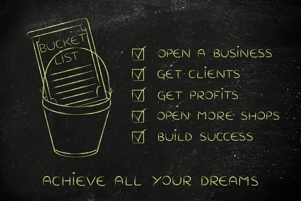 Lista de cubo con los objetivos de éxito empresarial del empresario, marcado o — Foto de Stock