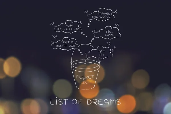 Hink lista över livsstil drömmar att utföra, tankebubblor — Stockfoto