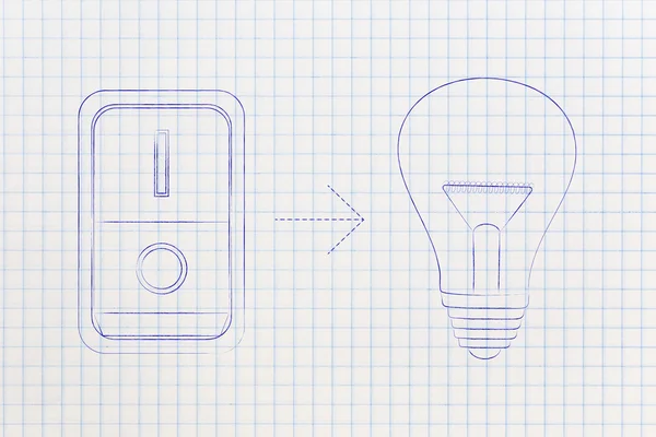 생각 전구에 스위치 — 스톡 사진