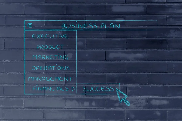 Businessplan-Dropdown-Menü, Erfolg auswählen — Stockfoto