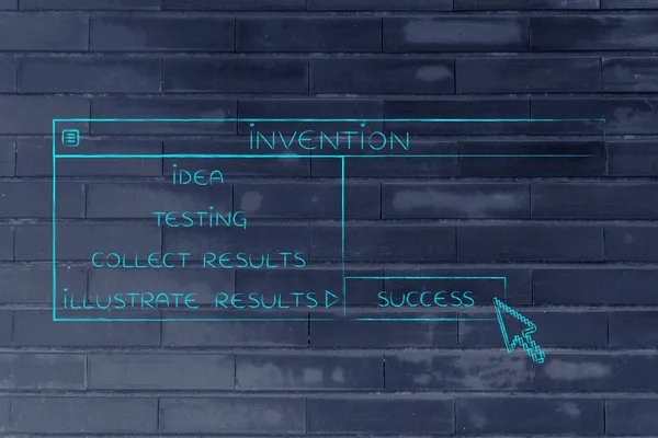 Uppfinning dropdown meny, pekaren att välja alternativet framgång — Stockfoto