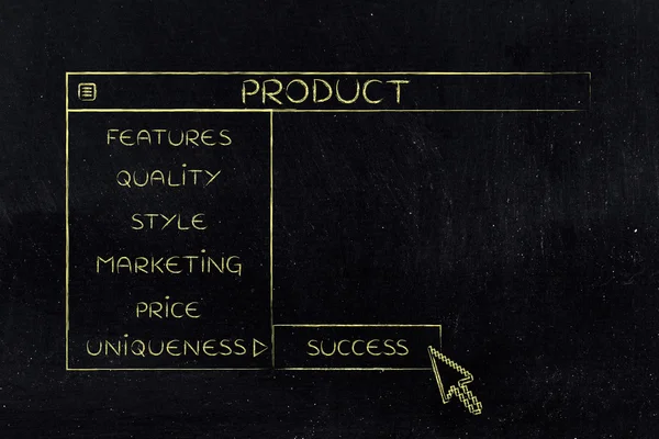 Produkt-Dropdown-Menü, Erfolg auswählen — Stockfoto