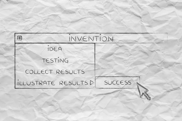 Uppfinning dropdown meny, pekaren att välja alternativet framgång — Stockfoto