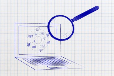 büyüteç, antivirüs taramak tarafından analiz dizüstü bilgisayar