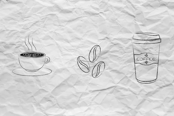 Tazza con caffellatte art, chicchi di caffè & icone tumbler — Foto Stock