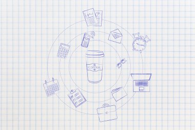 kahve bardak ve office nesneleri, kafein ve verimlilik