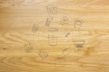 kahve bardak ve office nesneleri, kafein ve verimlilik