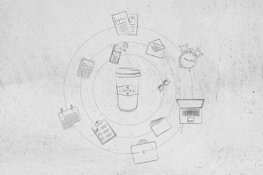 kahve bardak ve office nesneleri, kafein ve verimlilik