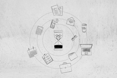 Saat ve office nesneleri, verimlilik konsantrasyon erime ile kum saati