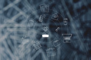 Saat ve office nesneleri, verimlilik konsantrasyon erime ile kum saati