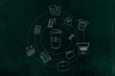 kahve bardak ve office nesneleri, kafein ve verimlilik