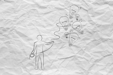 Lightbulbs (fikirler) bir kement, yaratıcılık co ile toplama kişi