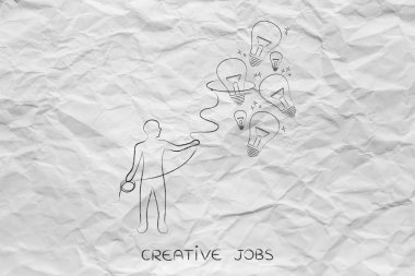 Lightbulbs (fikirler) bir kement, yaratıcılık co ile toplama kişi