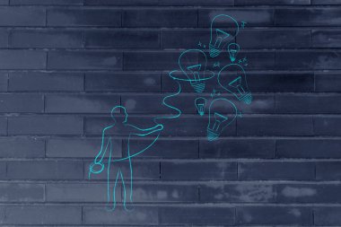 Lightbulbs (fikirler) bir kement, yaratıcılık co ile toplama kişi