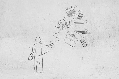 office nesneleri, alıcı Kement multitasking iş başında olan kişi