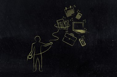 office nesneleri, alıcı Kement multitasking iş başında olan kişi