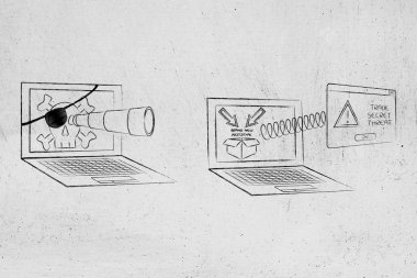 ticari sırları casusluk teleskop ile dizüstü bilgisayar, uyarı pop-up