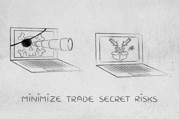 Pirate laptop med teleskop spionerar på affärshemligheter — Stockfoto