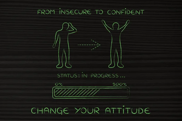 From insecure to confident: man changing attitude, progress bar — Φωτογραφία Αρχείου