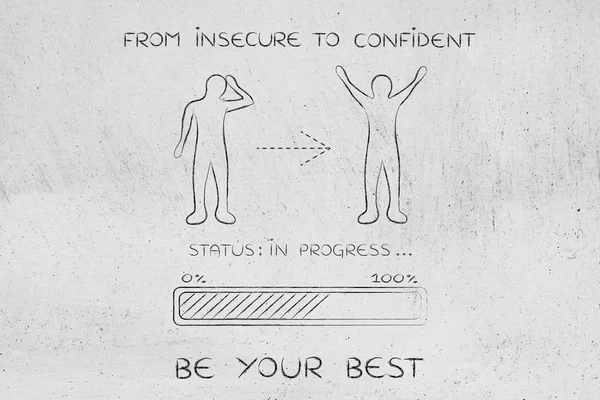 From insecure to confident: man changing attitude, progress bar — Φωτογραφία Αρχείου