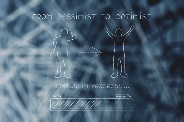 A pesszimista az optimista: ember változó hozzáállás, a haladás bár — Stock Fotó