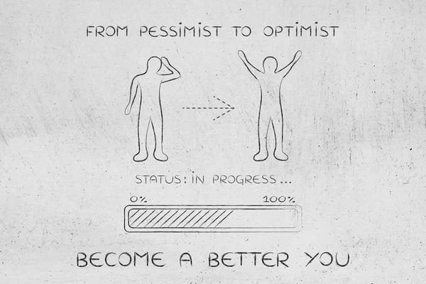 От пессимизма до оптимизма: человек меняет отношение, планка прогресса — стоковое фото