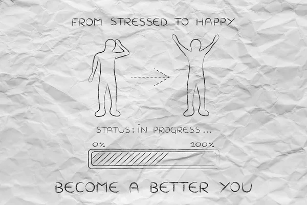 From stressed to happy: man changing attitude, progress bar — Φωτογραφία Αρχείου