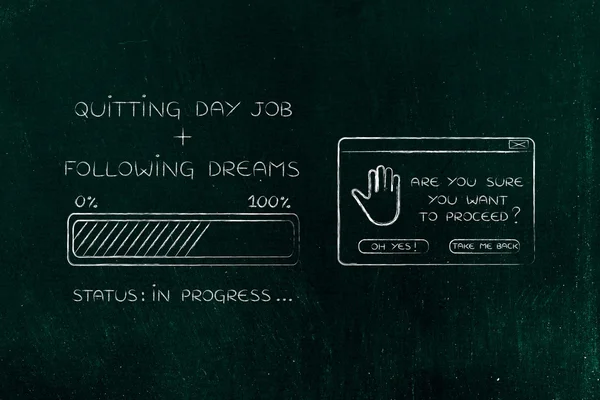 Sair do trabalho & seguir sonhos: barra de progresso carregamento & pop-up você — Fotografia de Stock