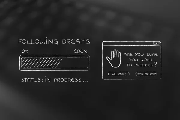 Following dreams progress bar loading and pop-up are you sure — Stock Photo, Image